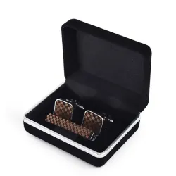Wooden square cufflinks / tie clip - check designCufflinks