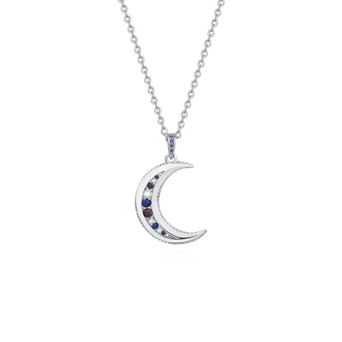 Pingente de lua de cristal com colar - prata de lei 925