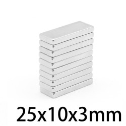 N35 - neodymmagnet - stærk rektangulær blok - 25mm * 10mm * 3mm