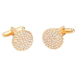 Round gold cufflinks with crystalsCufflinks
