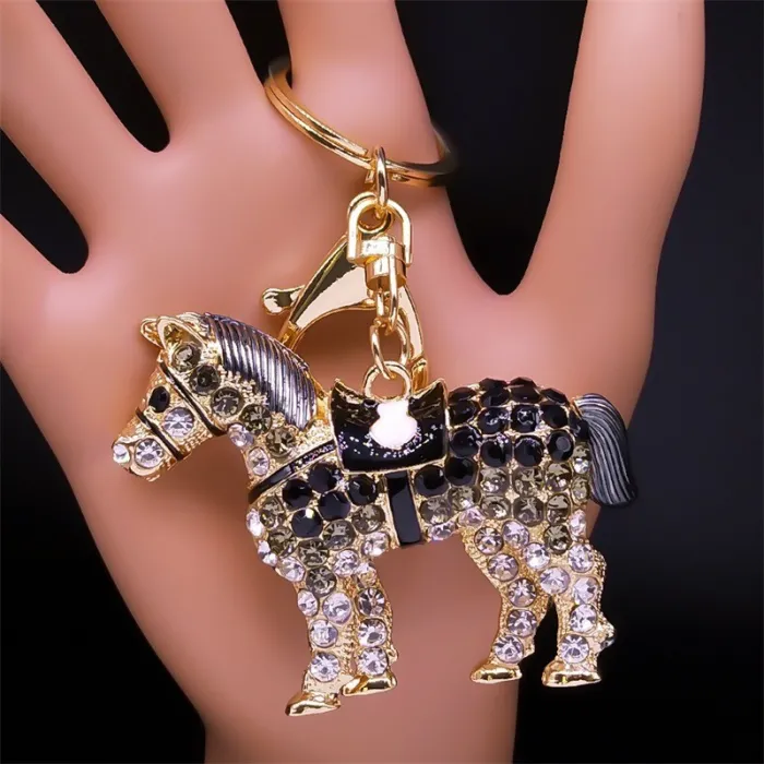 Cheval de cristal - porte-clés doré