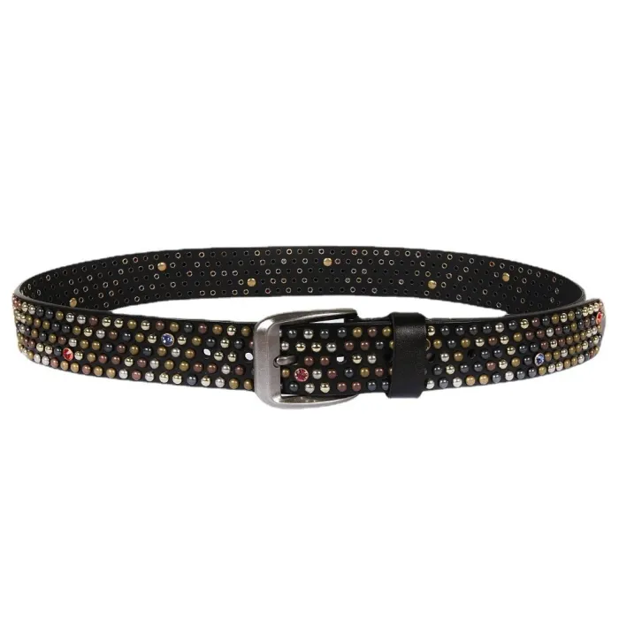 Ceinture en cuir - rivets ronds / cristaux