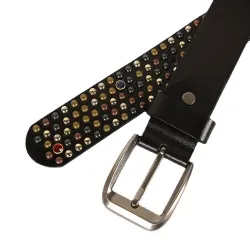 Læderbælte - runde nitter / krystaller