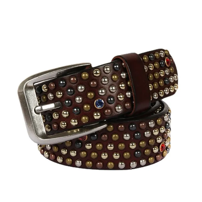 Ceinture en cuir - rivets ronds / cristaux
