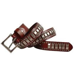 Ledergürtel im Punk-Stil - Metallnieten / quadratische Schnalle