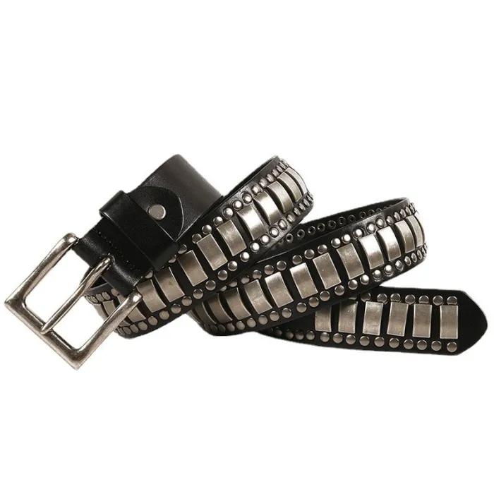 Ledergürtel im Punk-Stil - Metallnieten / quadratische Schnalle