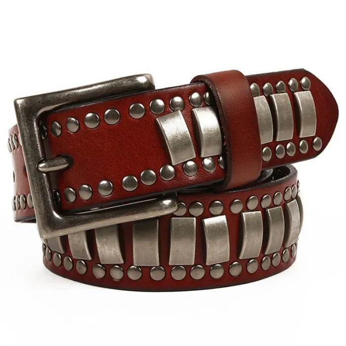 Ledergürtel im Punk-Stil - Metallnieten / quadratische Schnalle