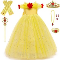 Tyylikäs olkapäiden mekko - keltainen tyttöjen puku