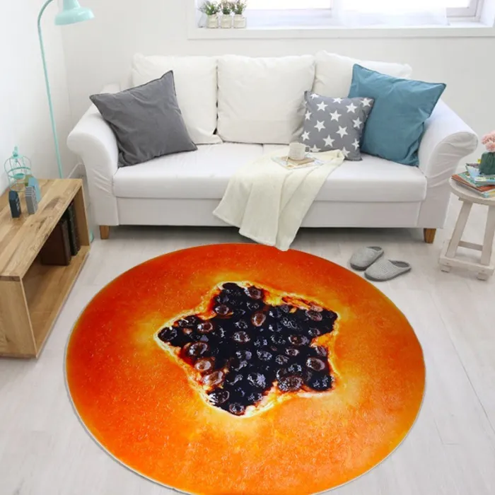 Dekorativ rund matta - fruktmönster - papaya