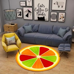Dekorativt rundt tæppe - frugtmønster - farverig orange