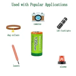 LiFePo4 - CR123A batteri - oppladbart - 1350mAh - 3V