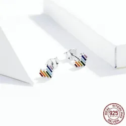 Boucles d'oreilles en forme de coeur - avec émail arc-en-ciel