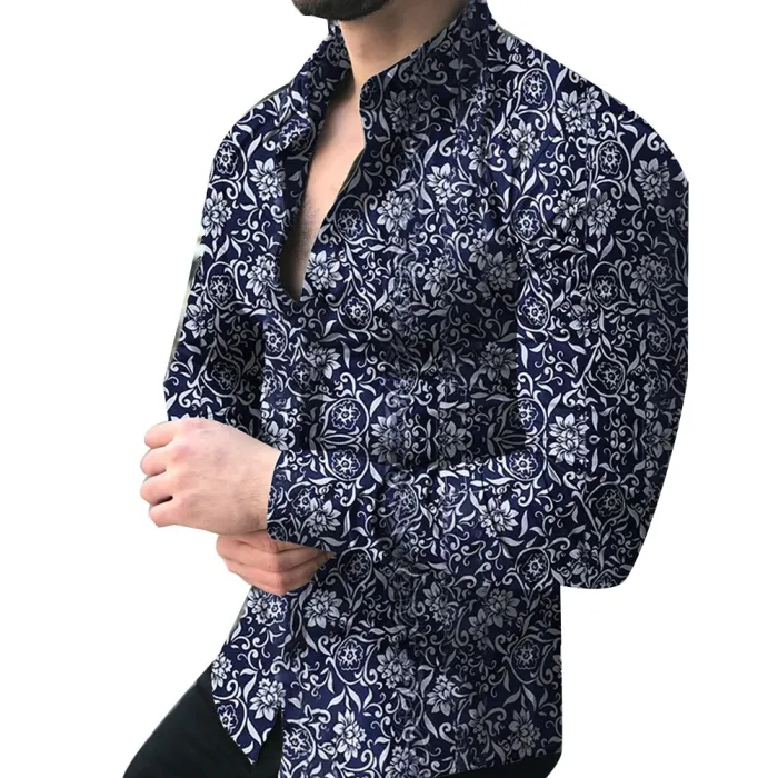 Moderiktig långärmad skjorta - blommigt tryck - slim fit