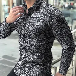 Mote langermet skjorte - blomstertrykk - slim fit