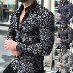 Camisa de manga comprida fashion - estampa floral - ajuste fino