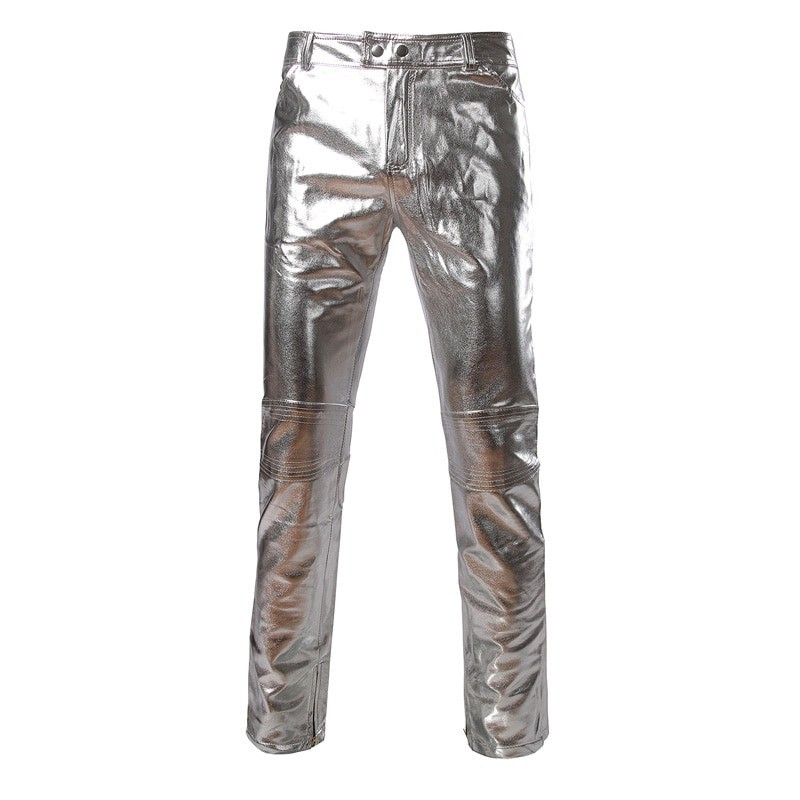 Pantaloni metallici lucidi alla moda