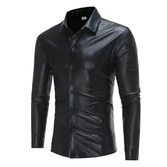 Camicia a maniche lunghe metallizzata lucida alla moda