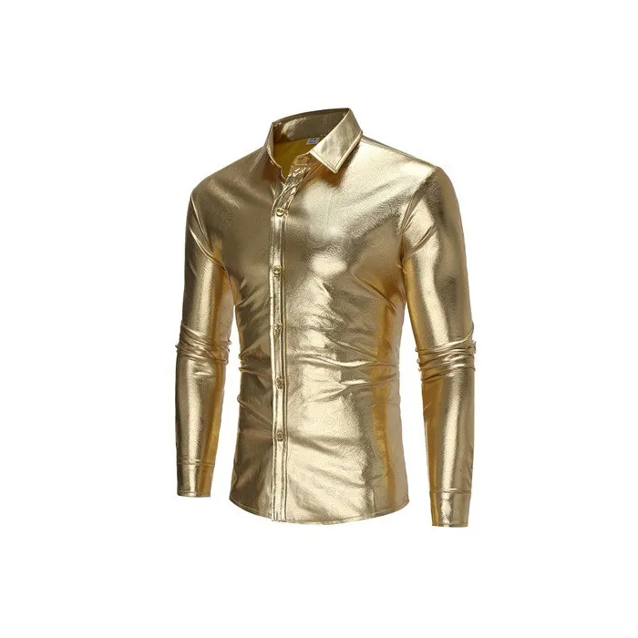 CamisetasCamisa de manga larga metálica brillante de moda