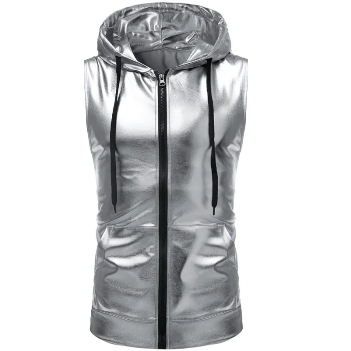 Glanzend metallic vest met capuchonJassen