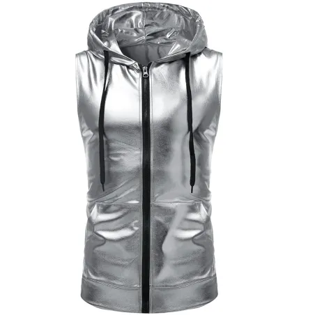 Skinnende metallisk hettevest
