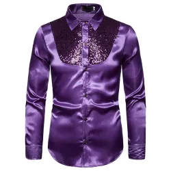 Camisa metálica brilhante de manga comprida - com lantejoulas decorativas