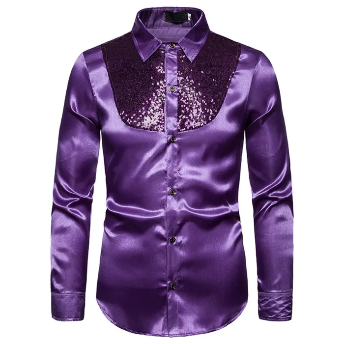 Camisa metálica brilhante de manga comprida - com lantejoulas decorativas