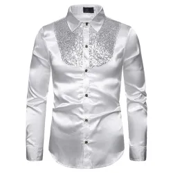 Camicia a maniche lunghe metallizzata lucida - con paillettes decorative