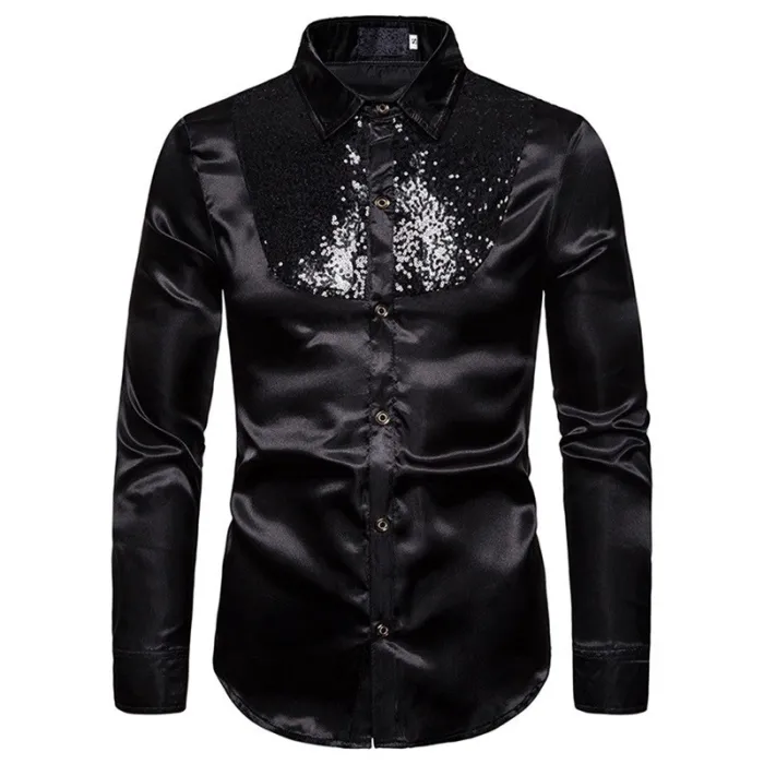 Glanzend metallic overhemd met lange mouwen - met decoratieve paillettenT-Shirts