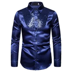 Camisa metálica brilhante de manga comprida - com lantejoulas decorativas