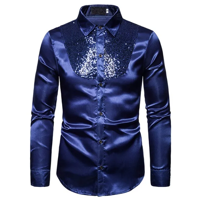 Camisa metálica brilhante de manga comprida - com lantejoulas decorativas