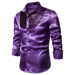 Camisa metálica brilhante de manga comprida - com lantejoulas decorativas