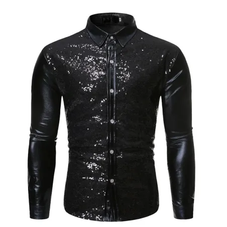 Camicia a maniche lunghe metallizzata lucida - con decorazioni in paillettes