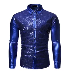 Camisa metálica brilhante de manga longa - com enfeites de lantejoulas