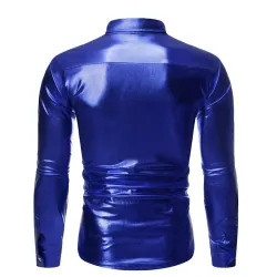 Camisa metálica brilhante de manga longa - com enfeites de lantejoulas