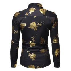 Lussuosa camicia a maniche lunghe - rose dorate stampate
