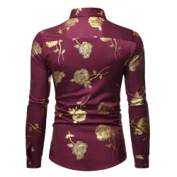Camisa luxuosa de manga comprida - rosas douradas estampadas