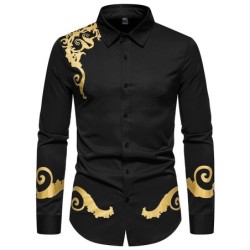 Elegant langærmet skjorte - luksus gyldent barokprint