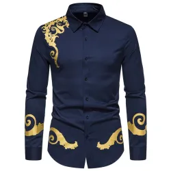 Elegante camicia a maniche lunghe - lussuosa stampa barocca dorata