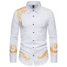 Camisa elegante de manga comprida - impressão barroca dourada de luxo