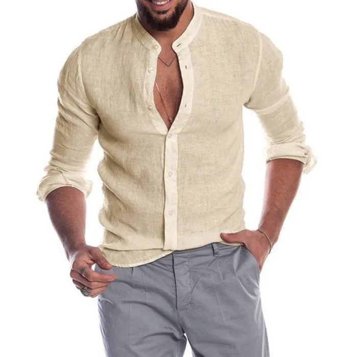 Chemise classique en lin à manches longues