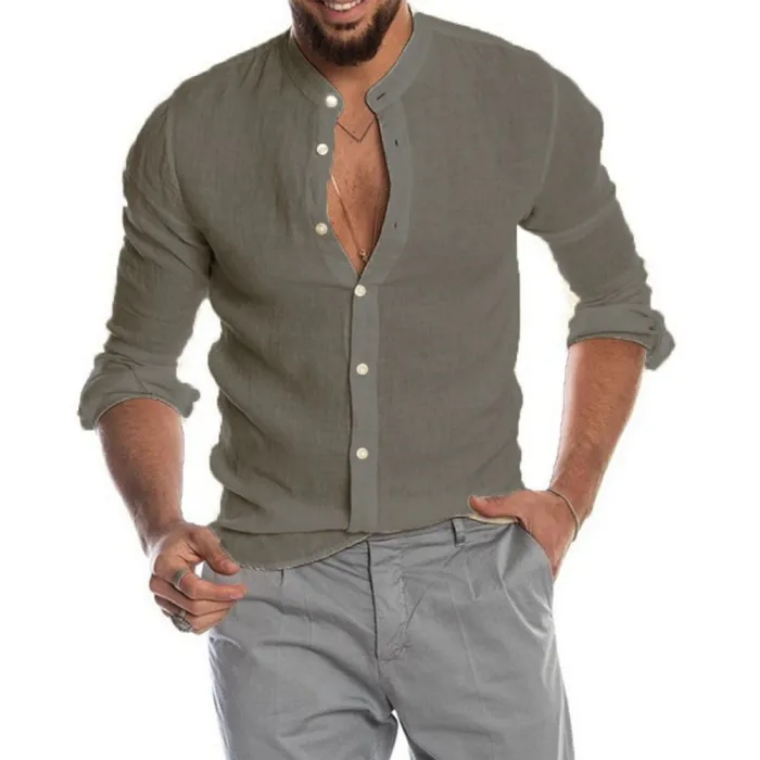 Chemise classique en lin à manches longues