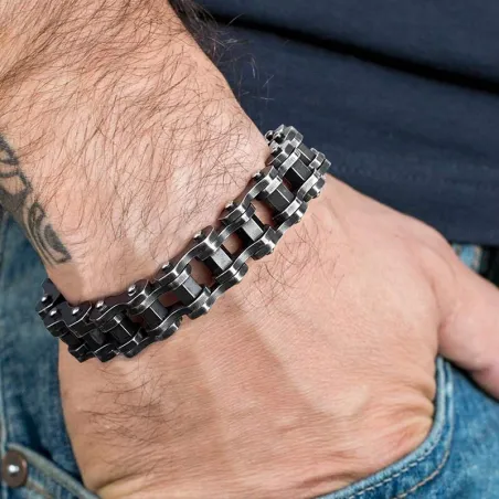 Bransoleta retro ze stali nierdzewnej - wzór łańcucha motocyklowegoBransoletki