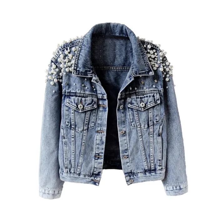 Kurze Jeansjacke - mit Zierperlen