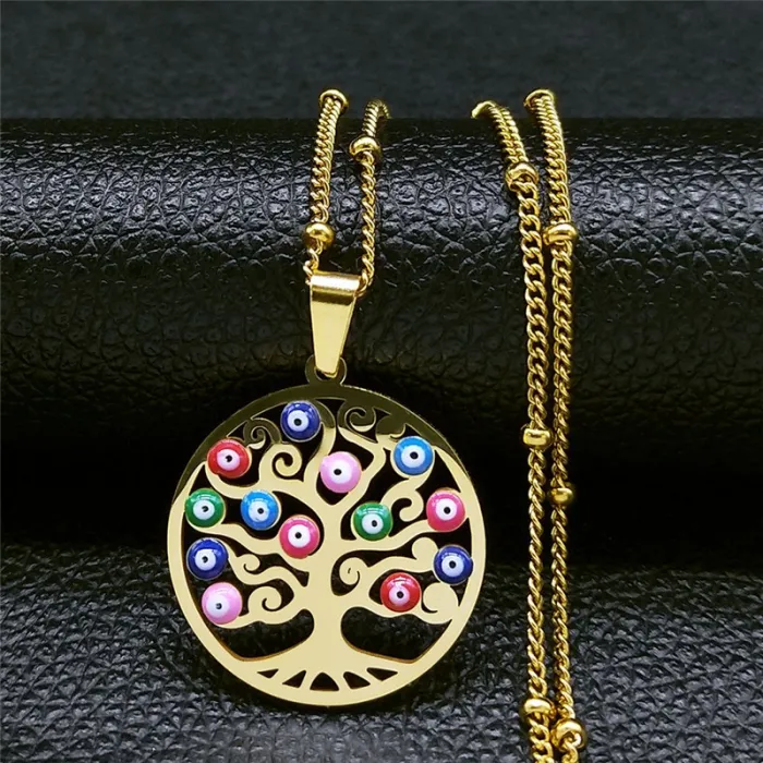 Wisiorek z tureckim okiem / drzewem życia - z naszyjnikiem - stal nierdzewnaNaszyjniki