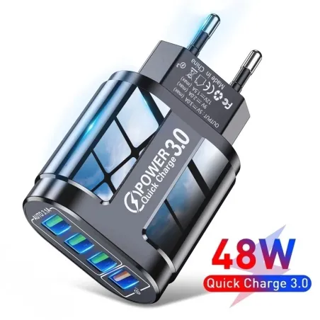 4-ports USB-oplader - hurtigopladning QC 3.0 - 48W