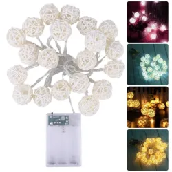LED string garland - with rattan balls - battery powered - 2.5mChristmas