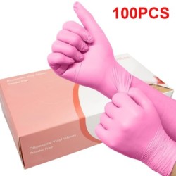 Luvas de vinil descartáveis - multiuso - à prova d'água - grau alimentício - rosa - 100 peças