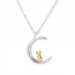 Halvmåne / gylden kanin vedhæng - sølv halskæde