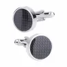 Boutons de manchette ronds argent - fibre de carbone noire
