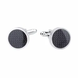 Runde mansjettknapper i sølv - svart karbonfiber